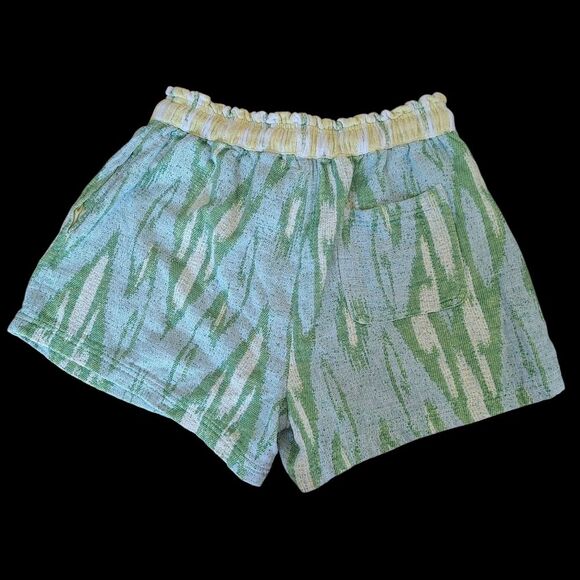 Aerie Jacquard Shorts Green Yellow Boho Hi-Rise Drawcord Waist 100% Cotton Baggy - Picture 8 of 15